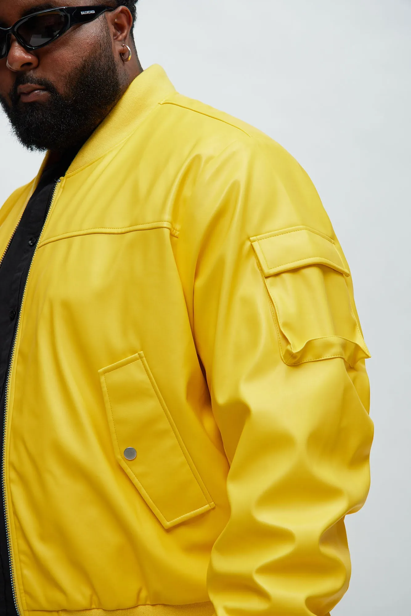 Birmingham Faux Leather Bomber Jacket - Yellow