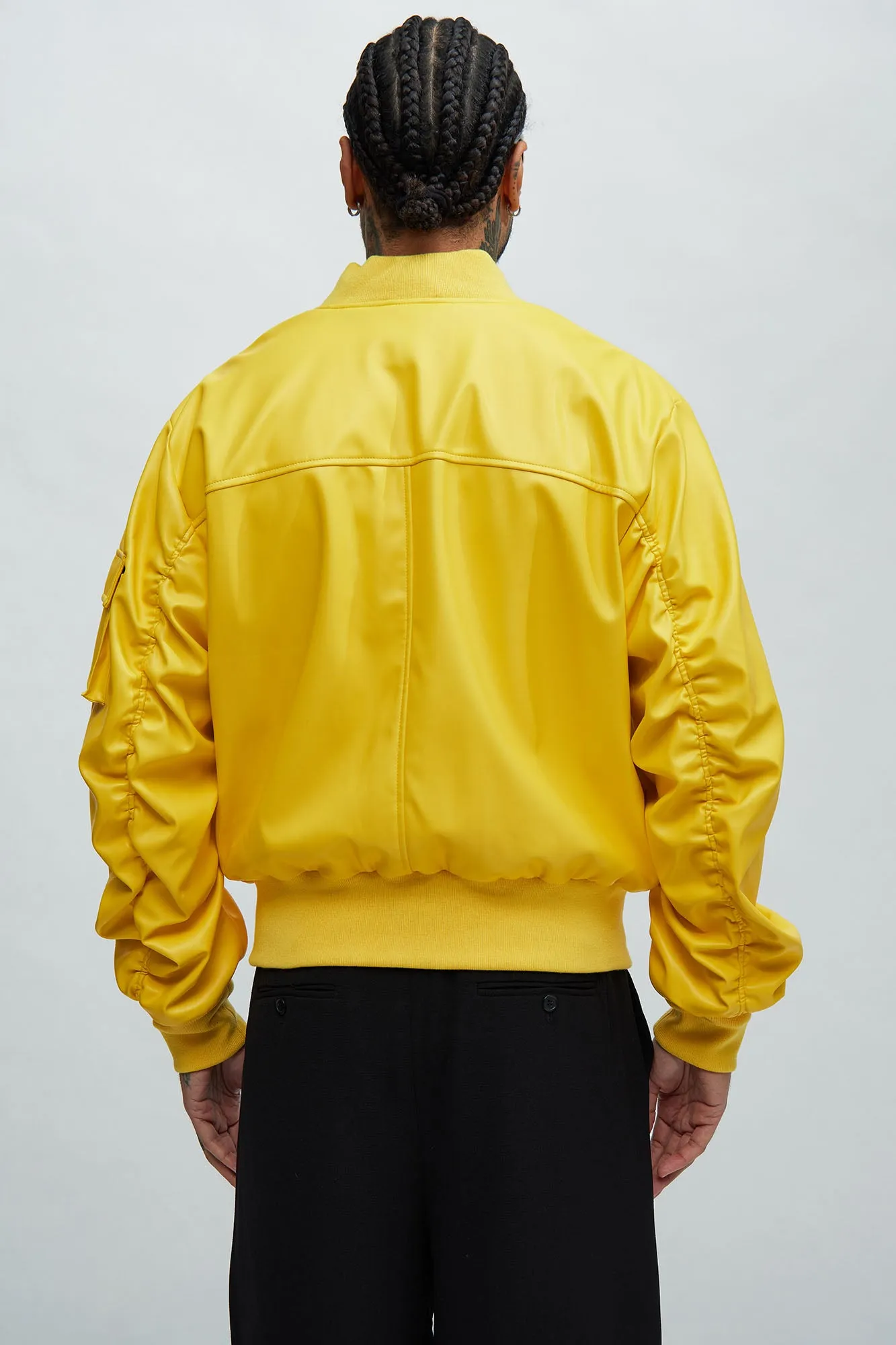 Birmingham Faux Leather Bomber Jacket - Yellow