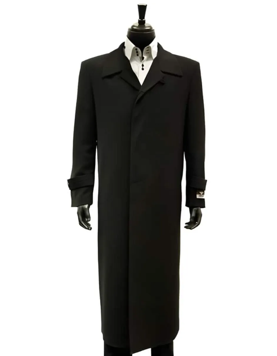 Black 100% Plush MicroFiber Dress Trench Top Long Coat - Mens Topcoat - Mens Overcoat