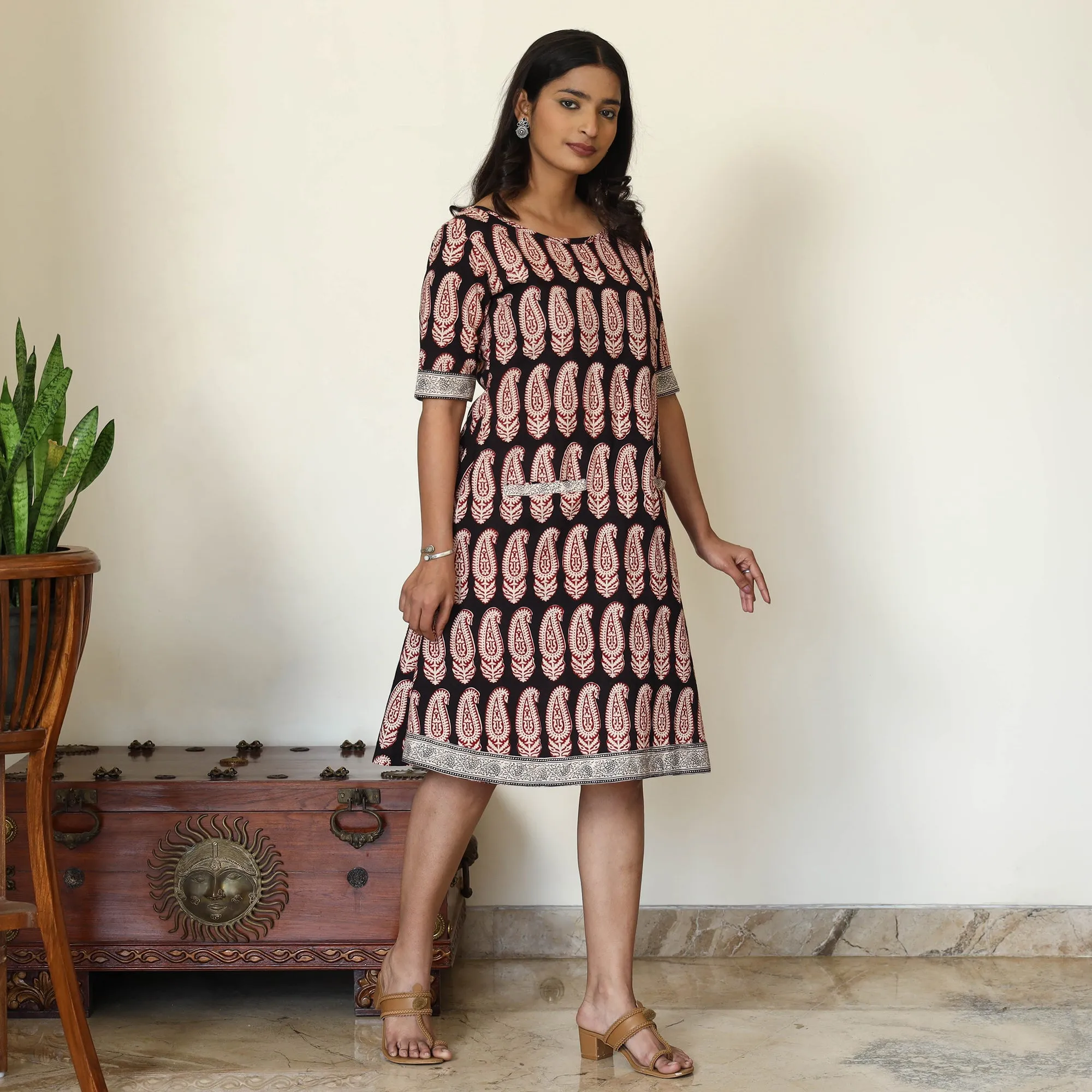 Black - Bagh Hand Block Printed Cotton Dress