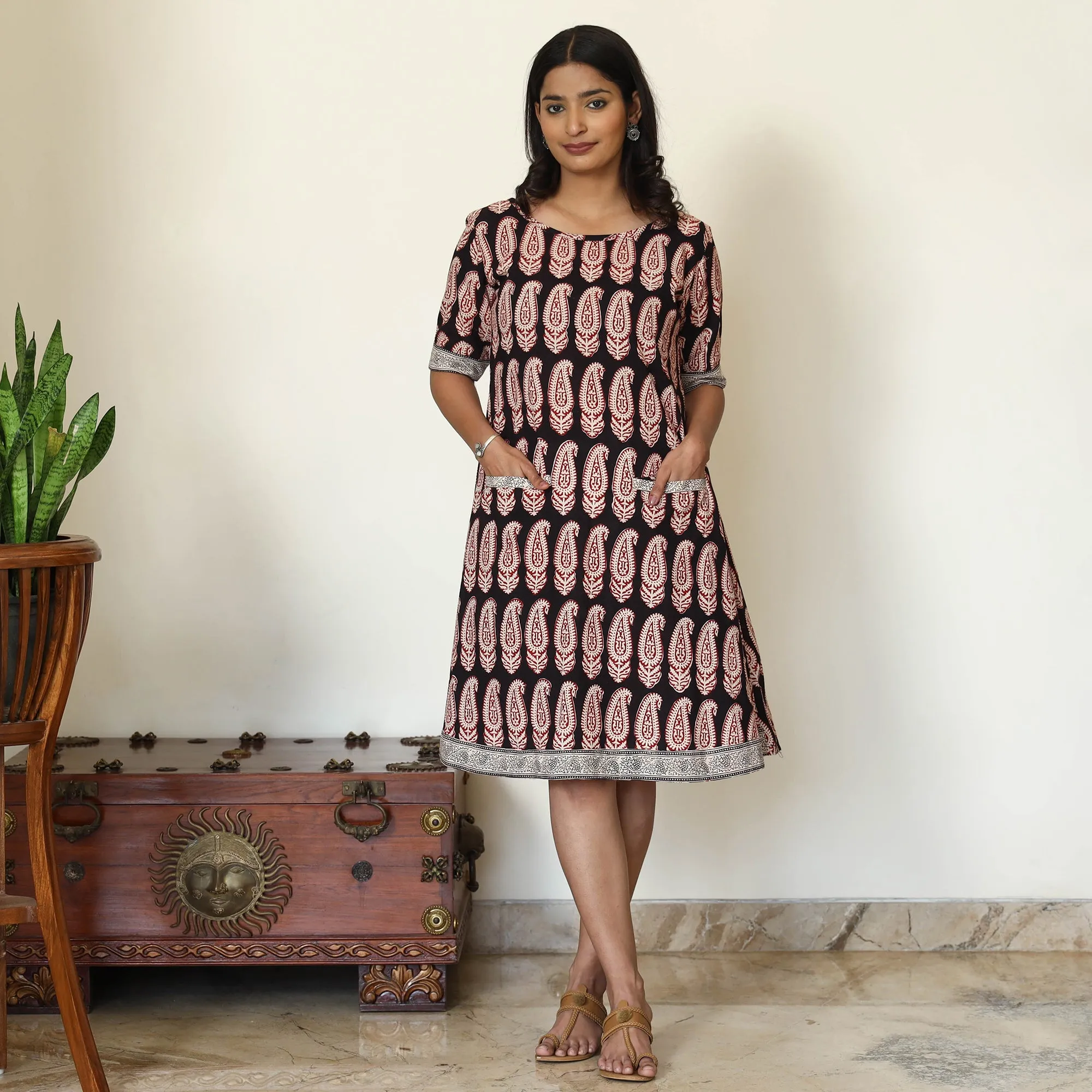 Black - Bagh Hand Block Printed Cotton Dress