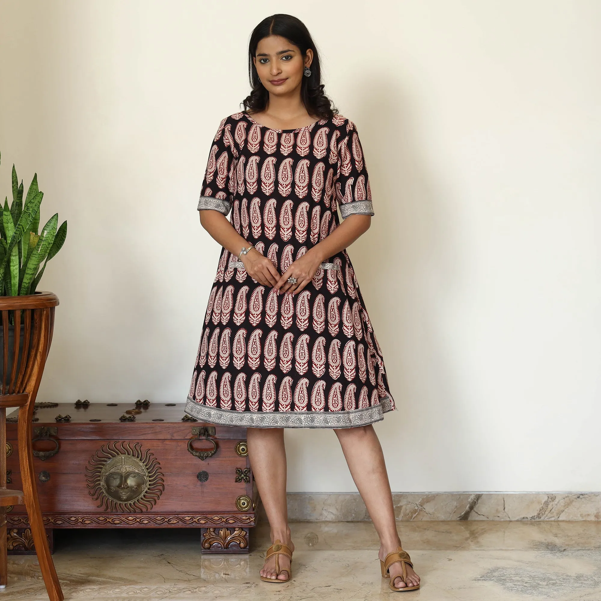 Black - Bagh Hand Block Printed Cotton Dress