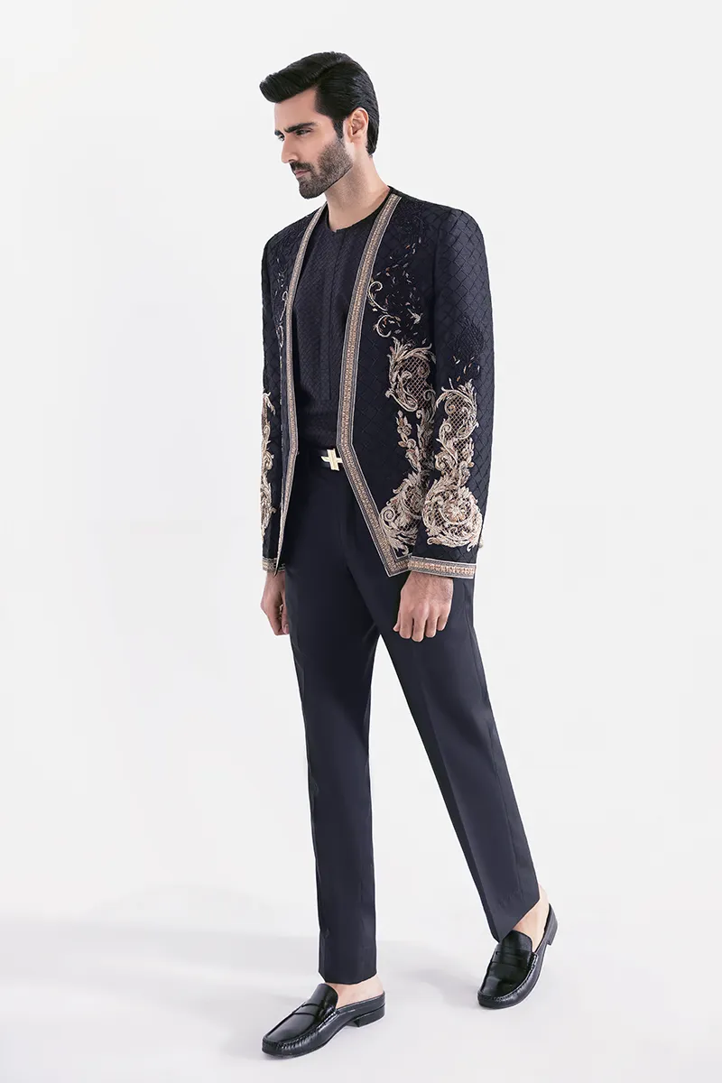 BLACK EMBROIDERED PRINCE COAT