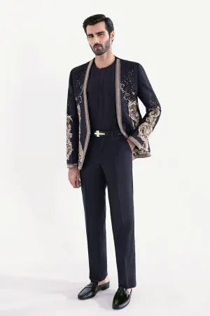 BLACK EMBROIDERED PRINCE COAT