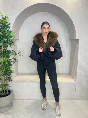 Black Luxury Fur Trim Crop Jacket