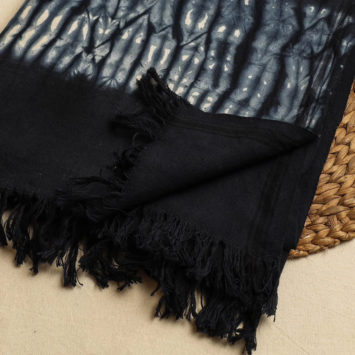 Black - Shibori Tie & Dye Pure Handloom Cotton Bath Towel