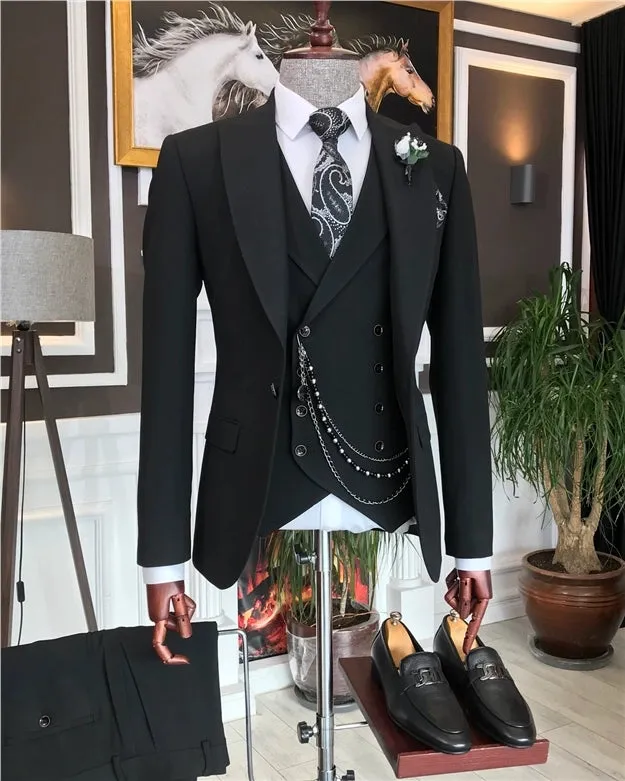 Black Single Breasted 3 Piece Suit by Italian Vega® [James Bond Edition]