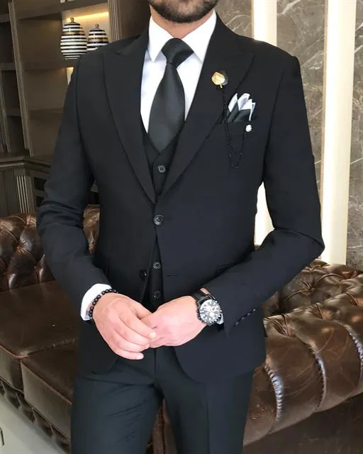 Black Single Breasted 3 Piece Suit by Italian Vega® [John Wick Edition]