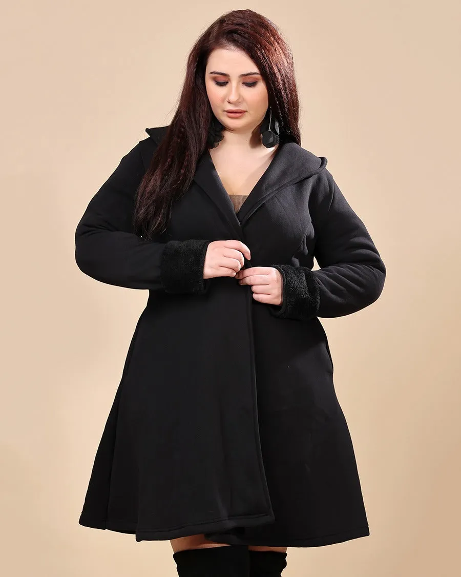 Black Solid Double Breasted Coat