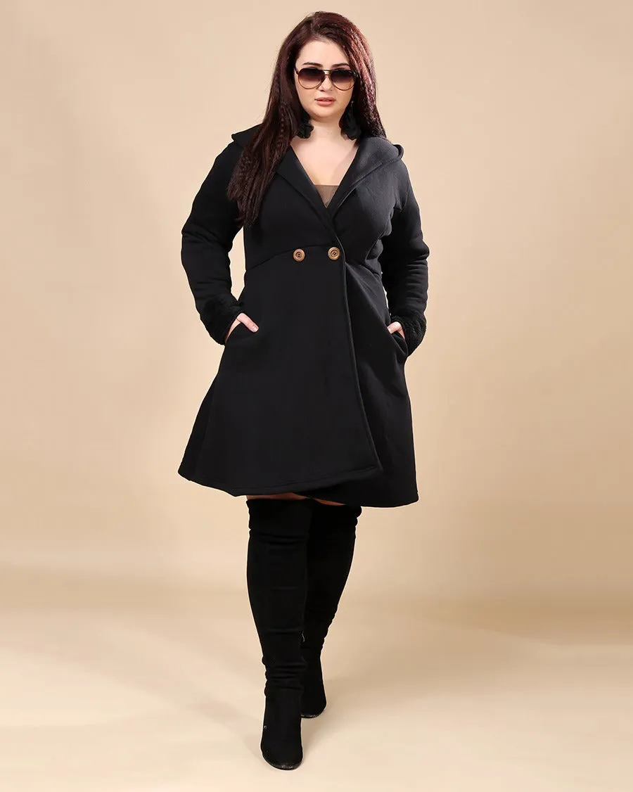 Black Solid Double Breasted Coat