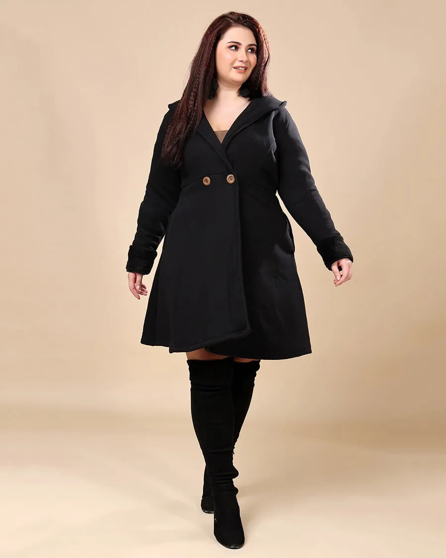 Black Solid Double Breasted Coat