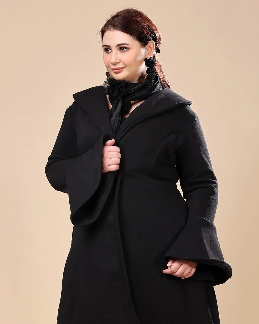 Black Solid Double Breasted Pea Coat