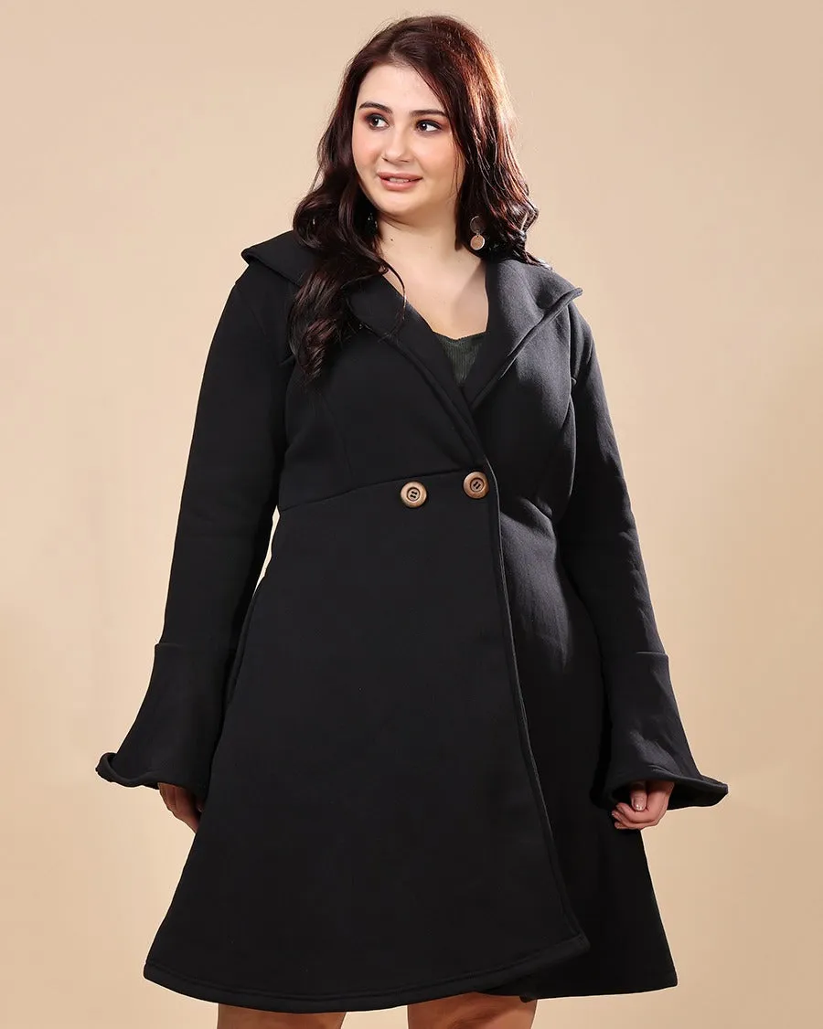 Black Solid Double Breasted Pea Coat