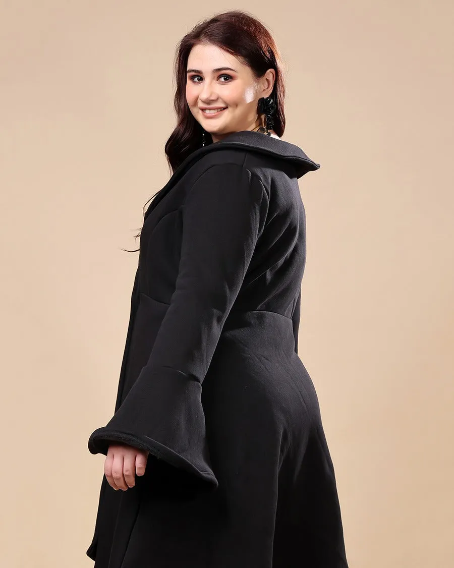 Black Solid Double Breasted Pea Coat