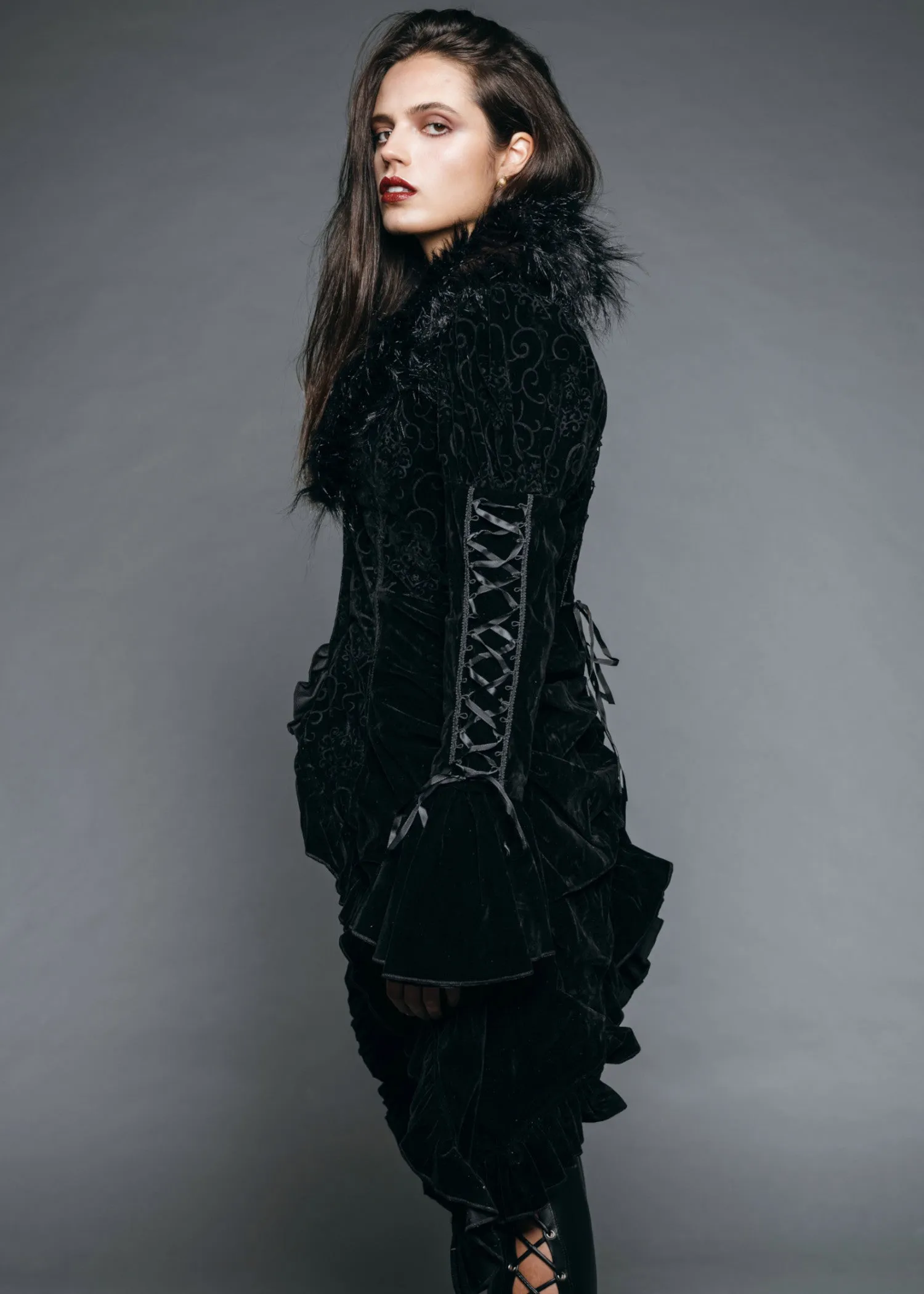 Black Velvet Empress Jacket with Faux Fur Collar