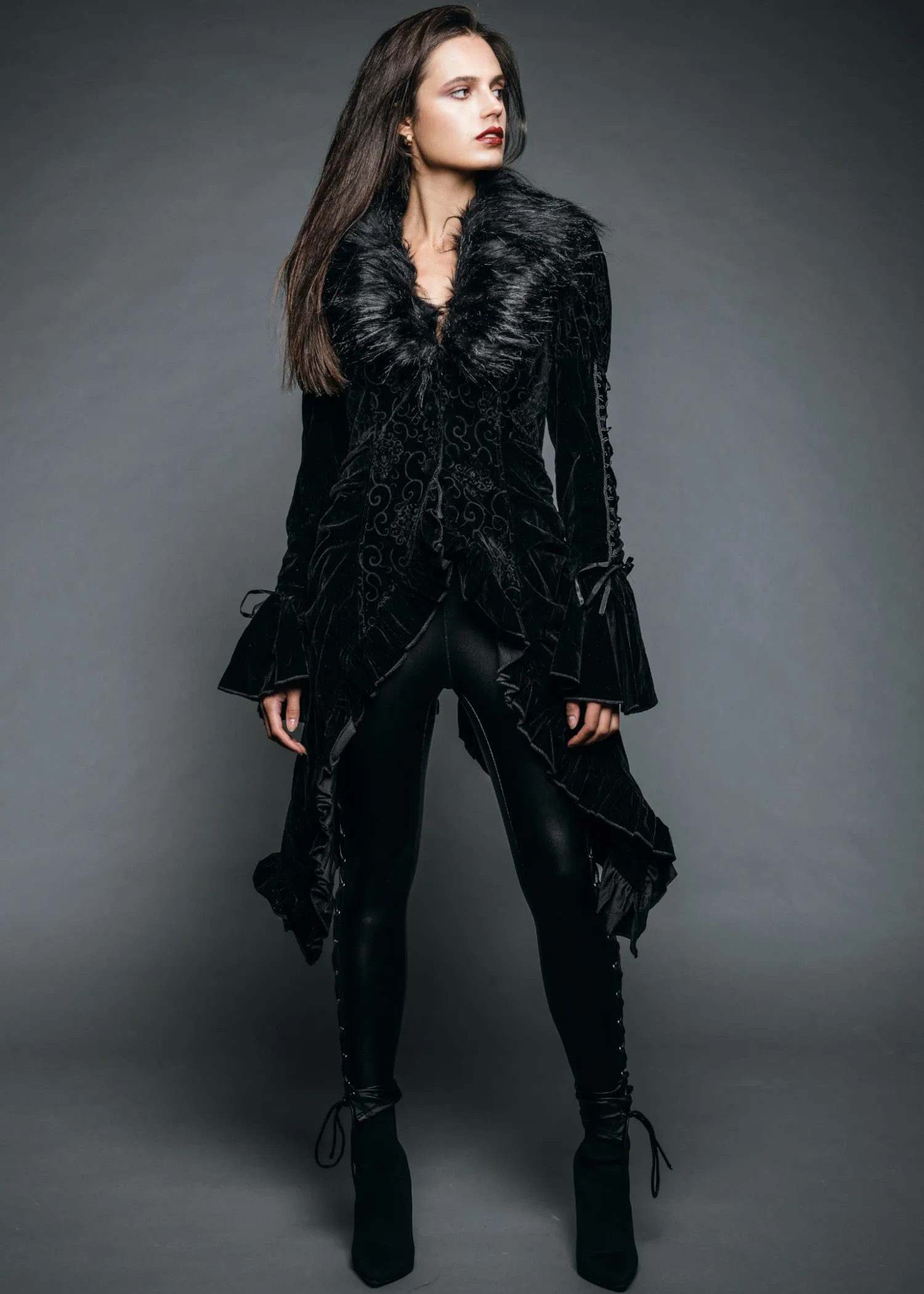 Black Velvet Empress Jacket with Faux Fur Collar