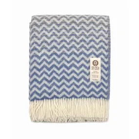 Blue and Light Grey Chevron Pattern Pure New Wool Jette Throw (190cm x 130cm)