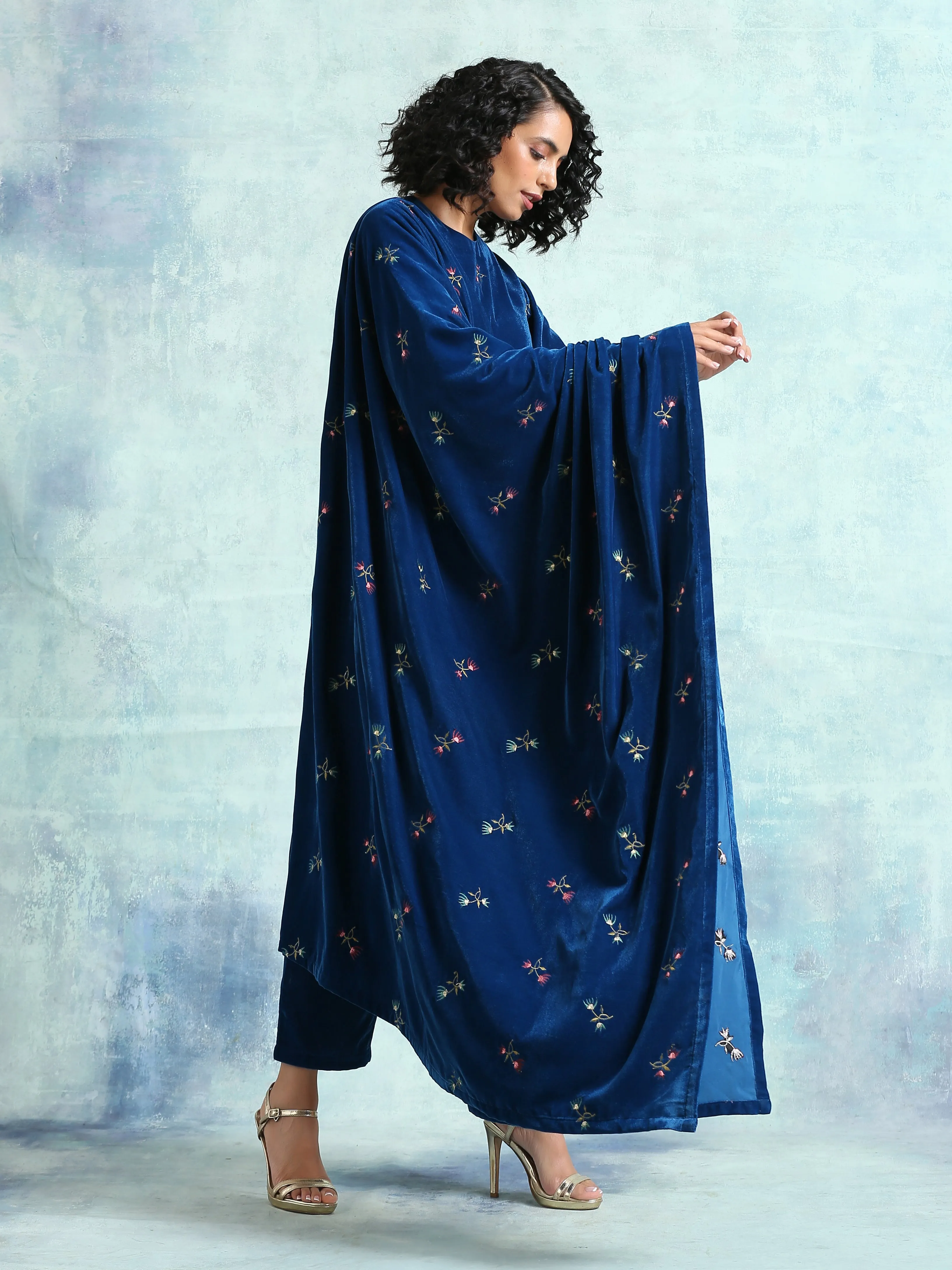 Blue Embroidered Velvet Shawl