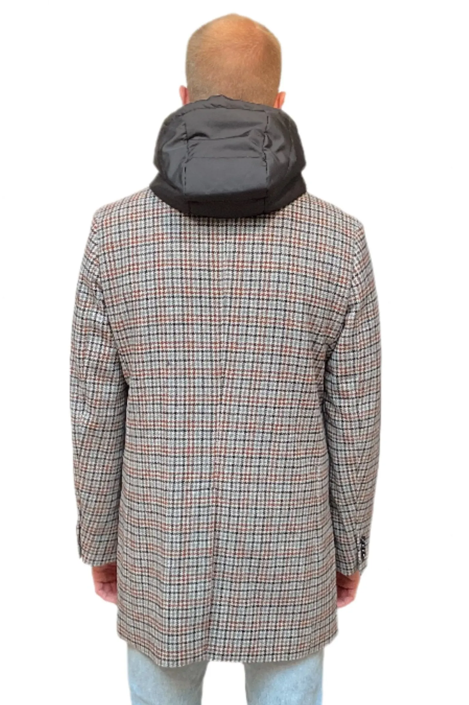 BLUE INDUSTRY Check Coat with Hood | BROWN