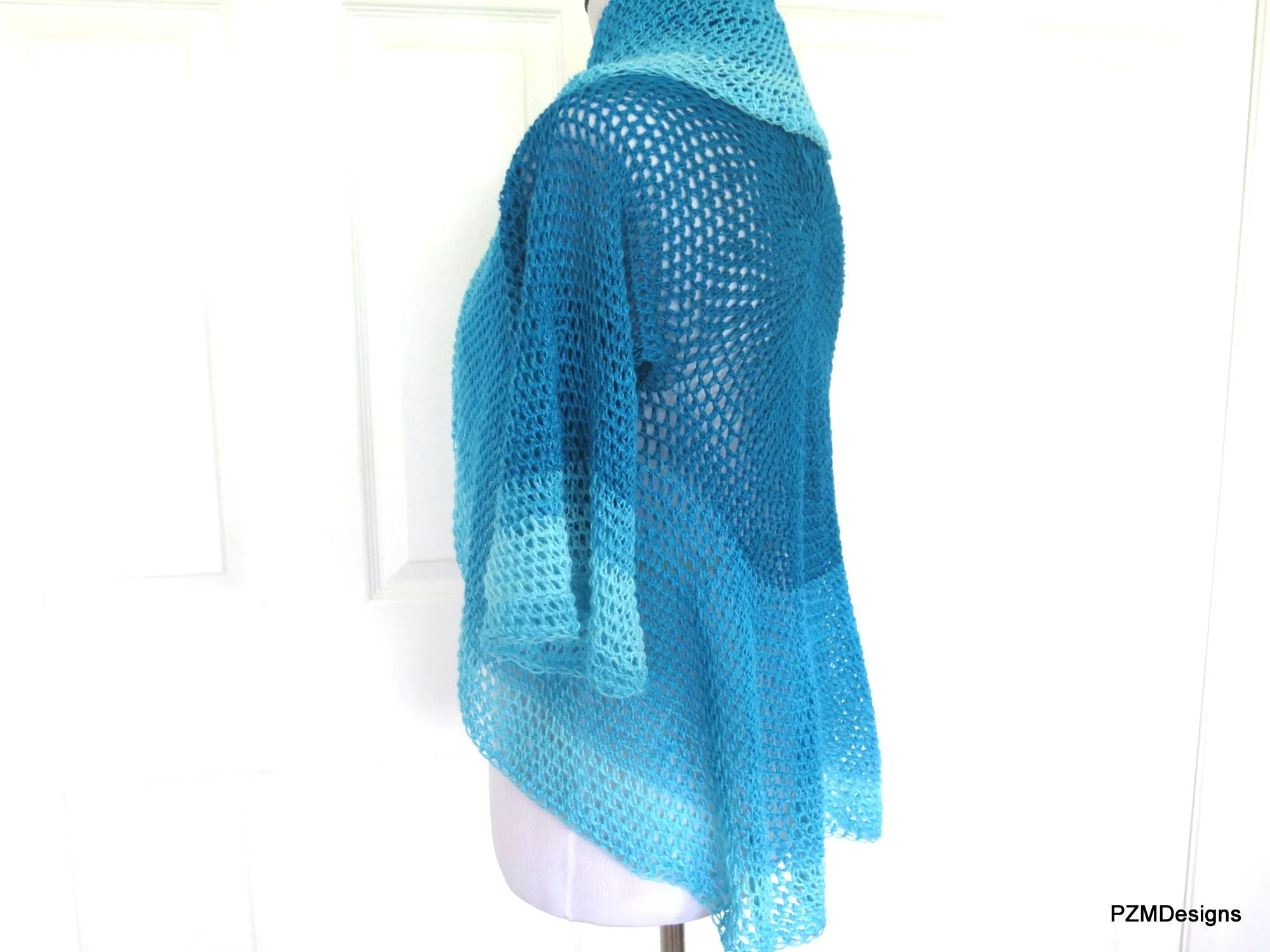 Blue Ombre Circle Shrug, Hand Crochet Plus Size Shrug