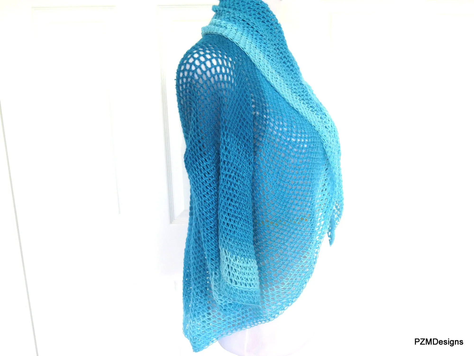 Blue Ombre Circle Shrug, Hand Crochet Plus Size Shrug