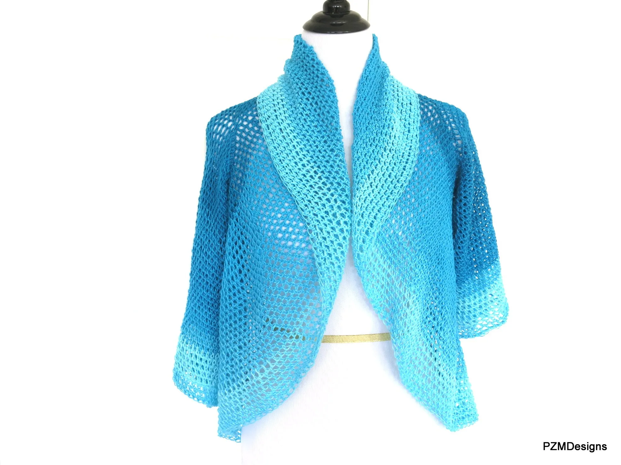 Blue Ombre Circle Shrug, Hand Crochet Plus Size Shrug