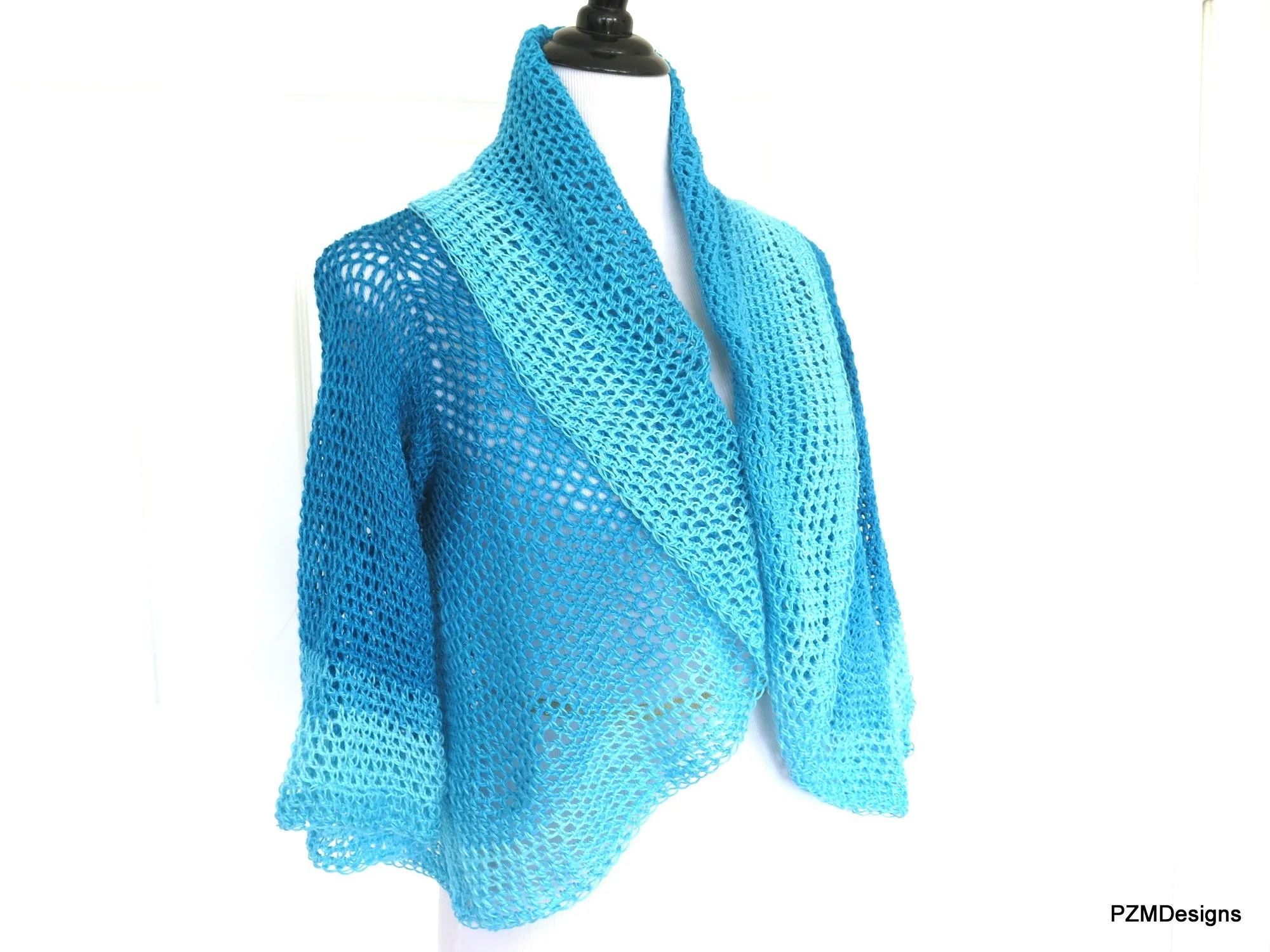 Blue Ombre Circle Shrug, Hand Crochet Plus Size Shrug