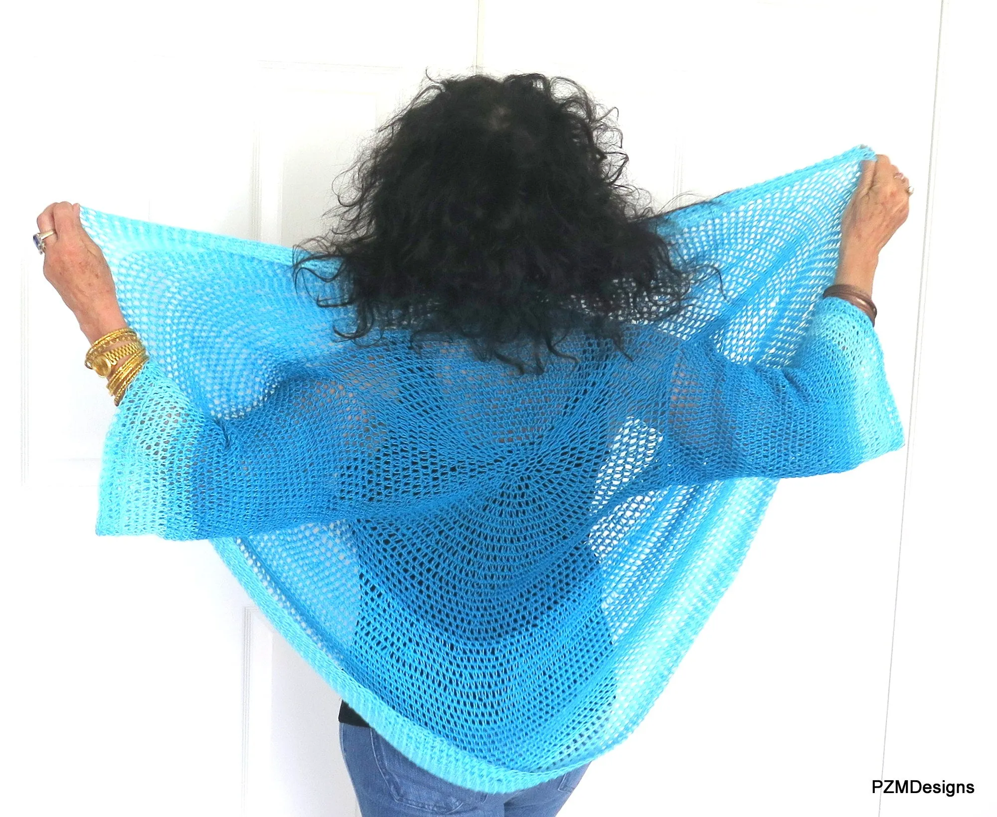 Blue Ombre Circle Shrug, Hand Crochet Plus Size Shrug