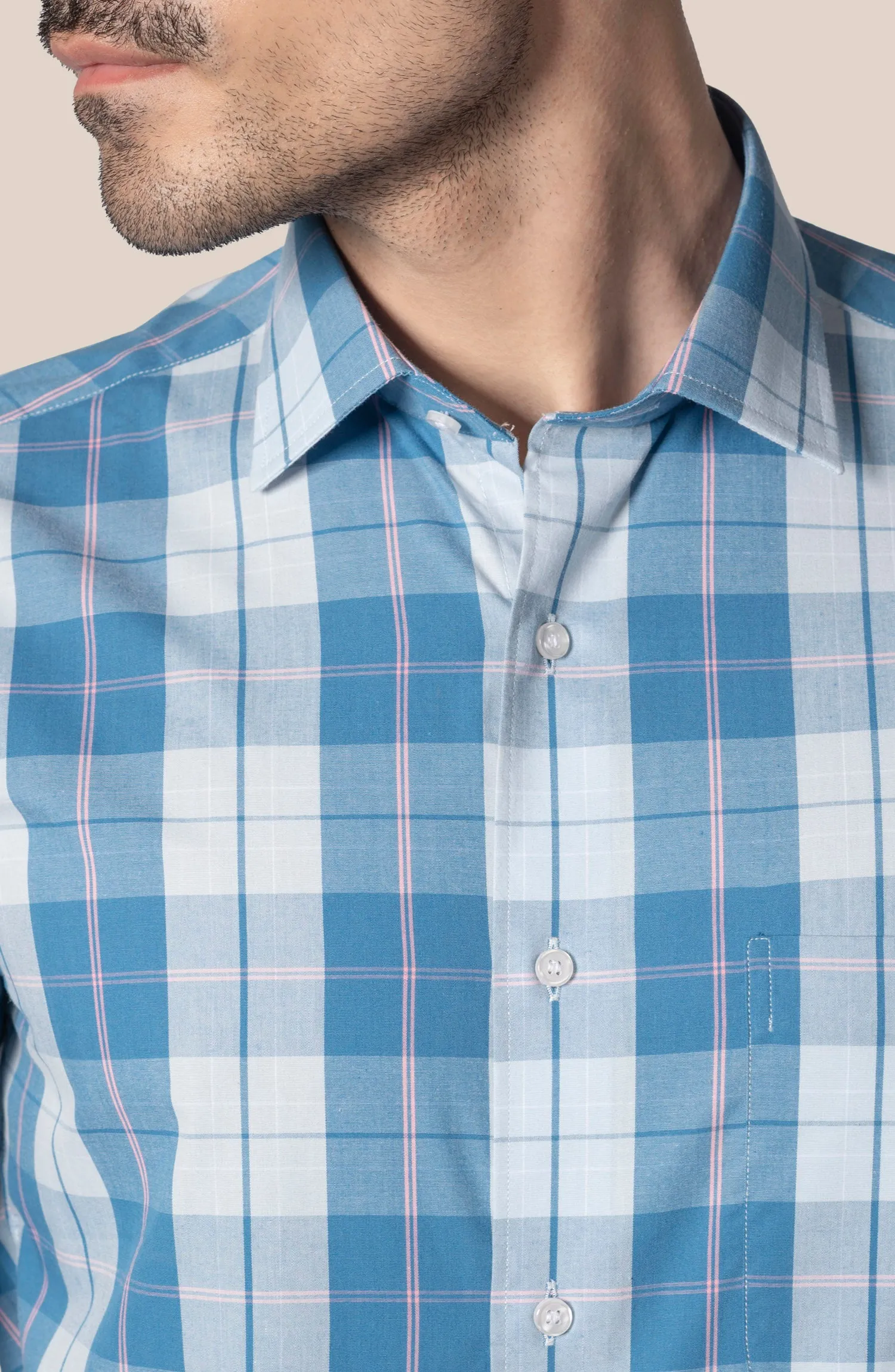 Blue Pink Plaid Tartan Shirt