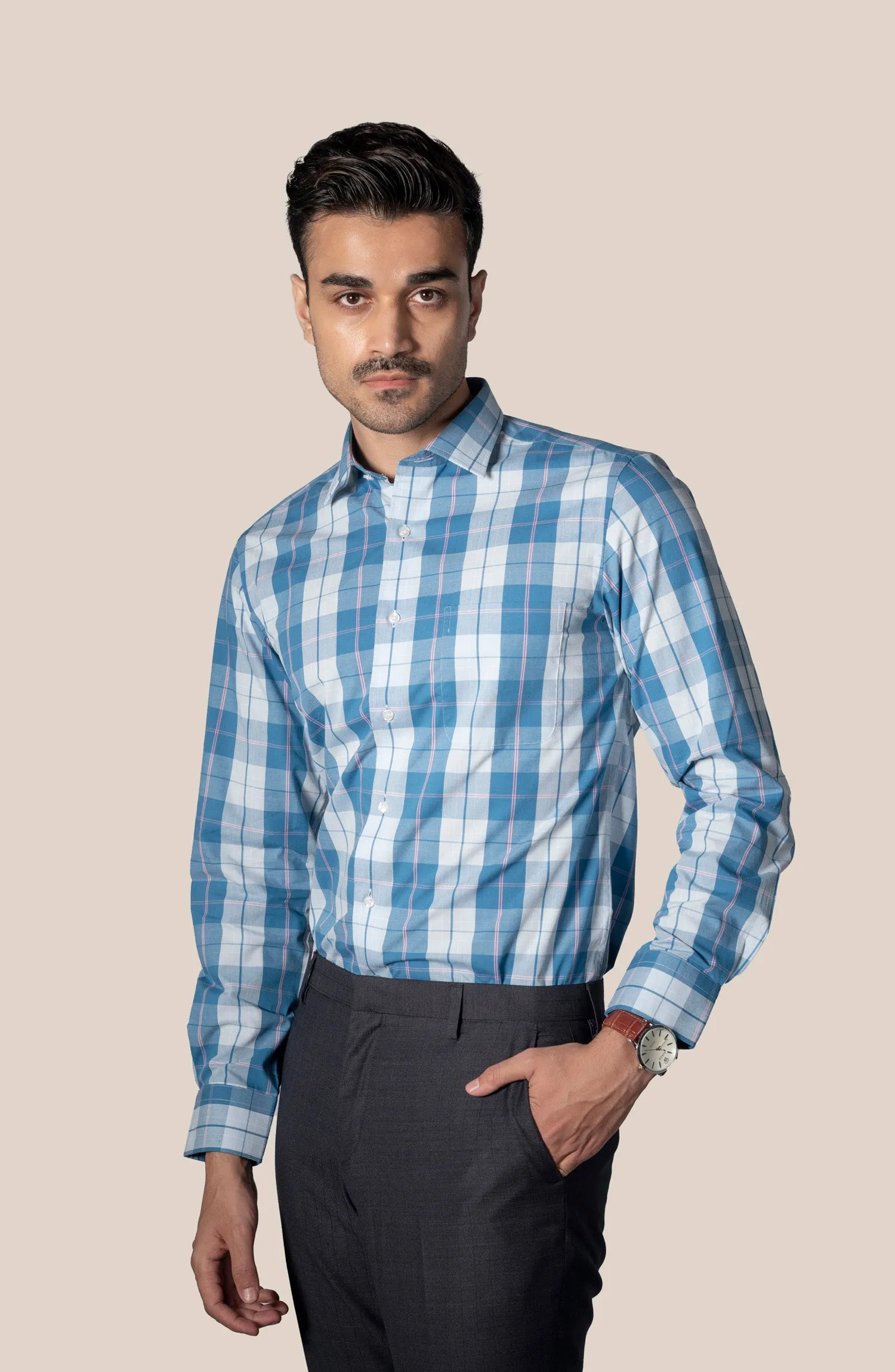 Blue Pink Plaid Tartan Shirt