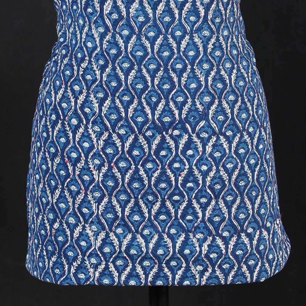 Blue - Special Tagai Work Block Print Cotton Kurta Material