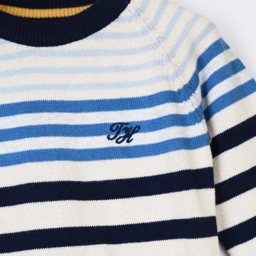 Blue Striped Full Sleeves Sweater