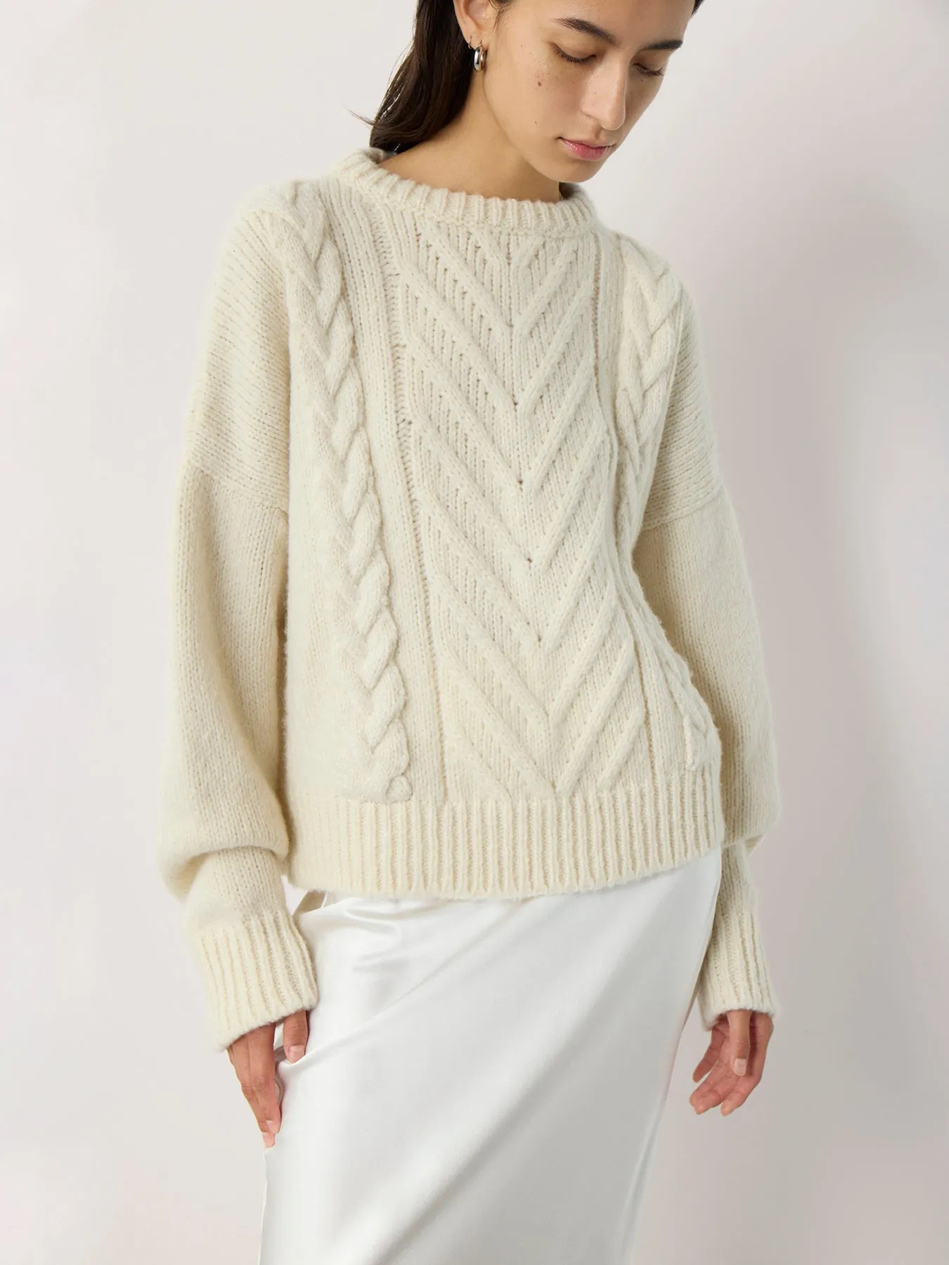 Boxy Cable Knit Cashmere Sweater