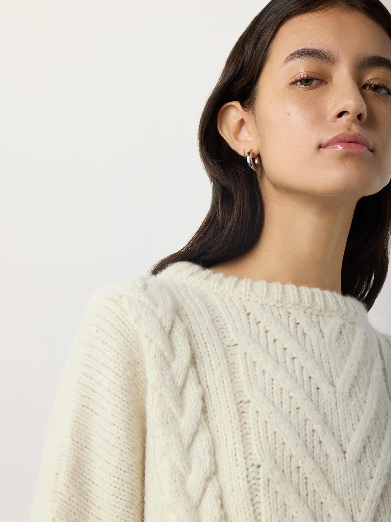 Boxy Cable Knit Cashmere Sweater