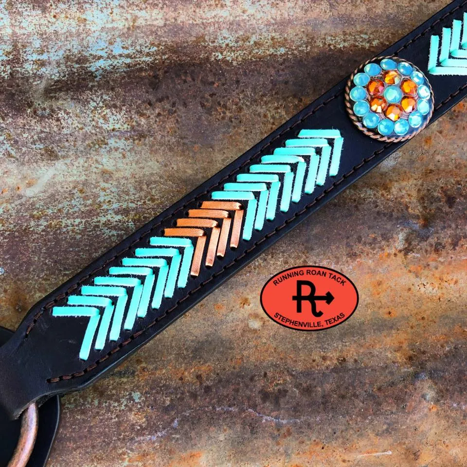 Breast Collar with Mint and Metallic Copper Arrow Lacing and Swarovski Bling Conchos