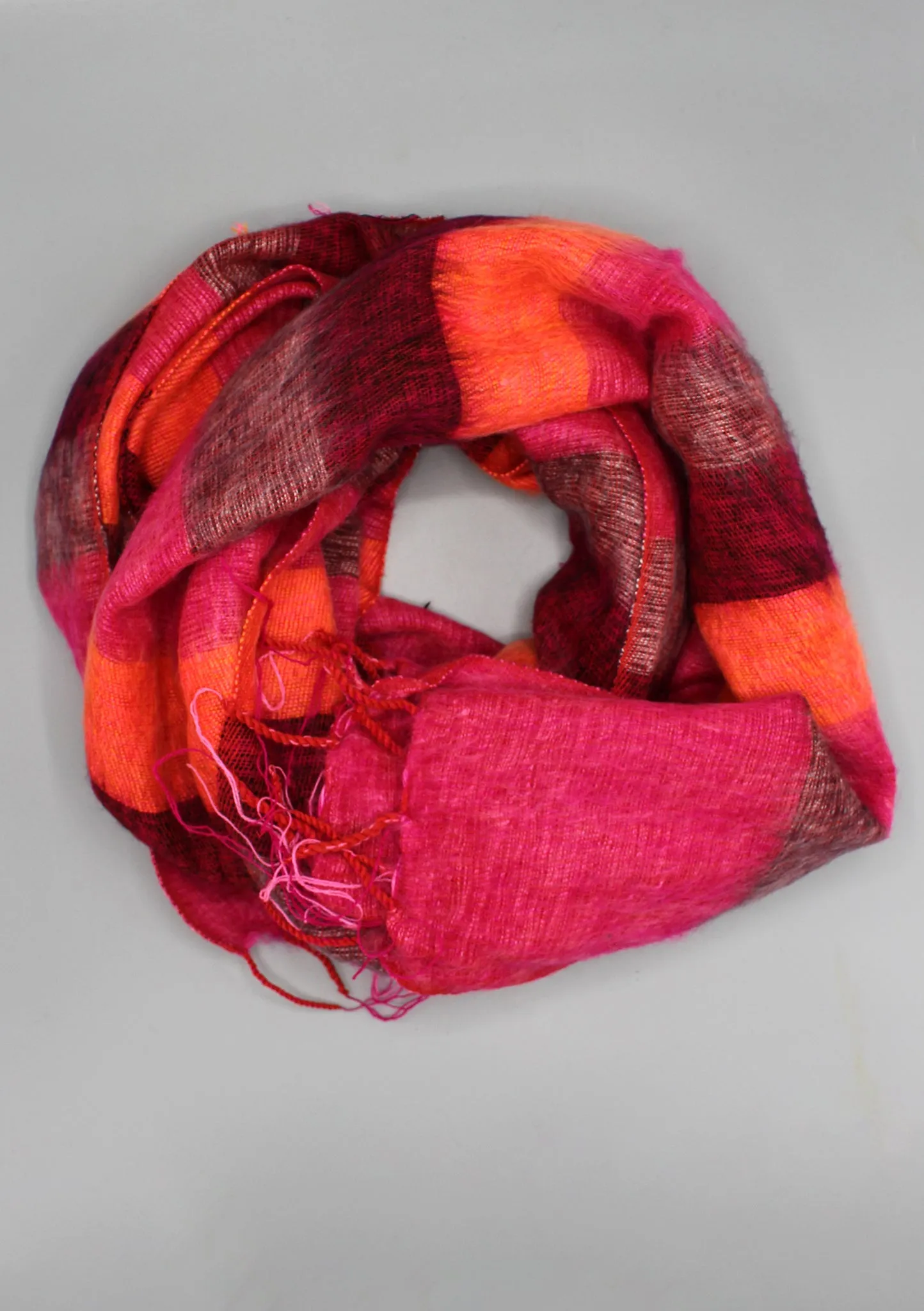 Bright and Soft Pink Orange Mix Hand-loomed Yak Wool Shawl