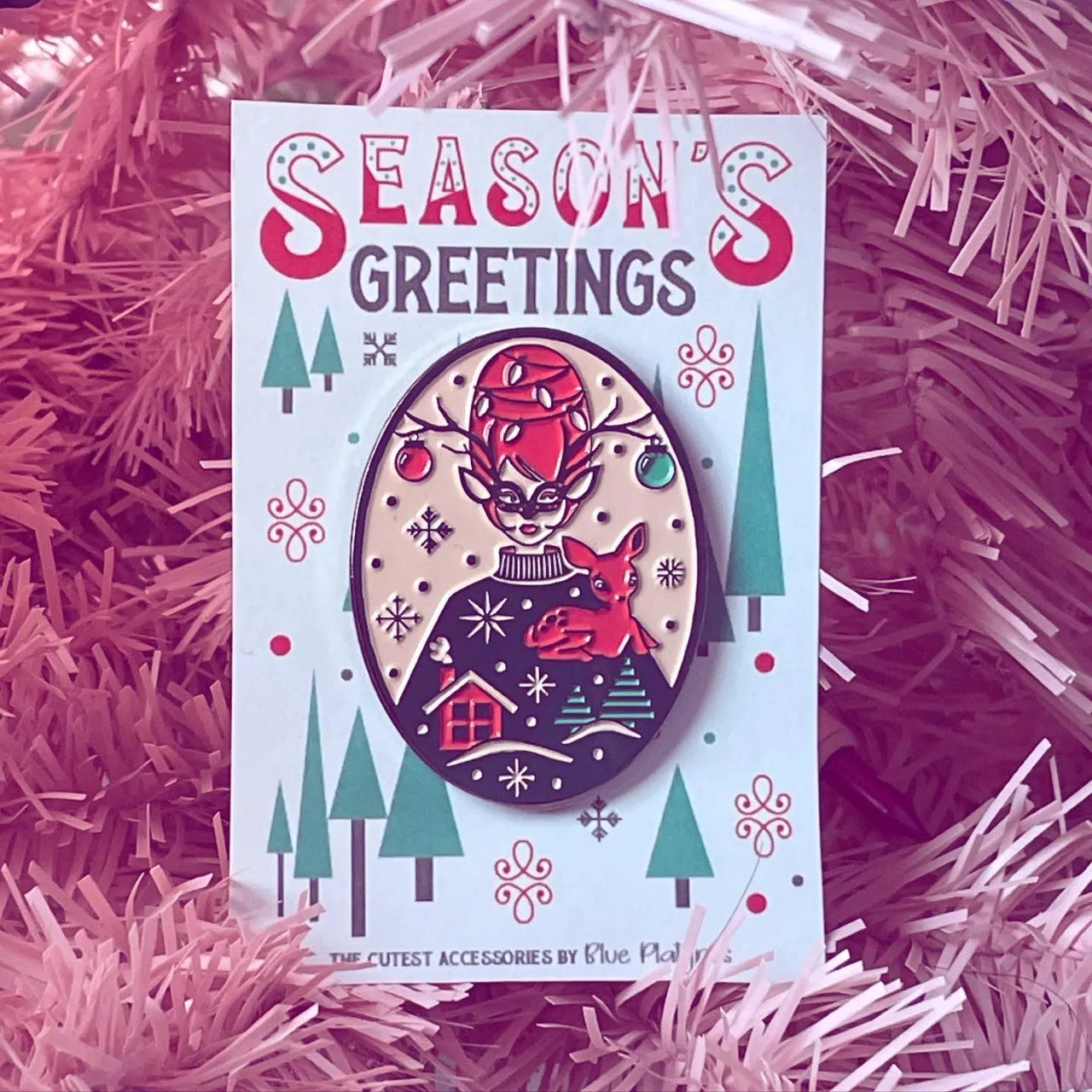 Bright Festive Vintage Deer Girl Enamel Pin