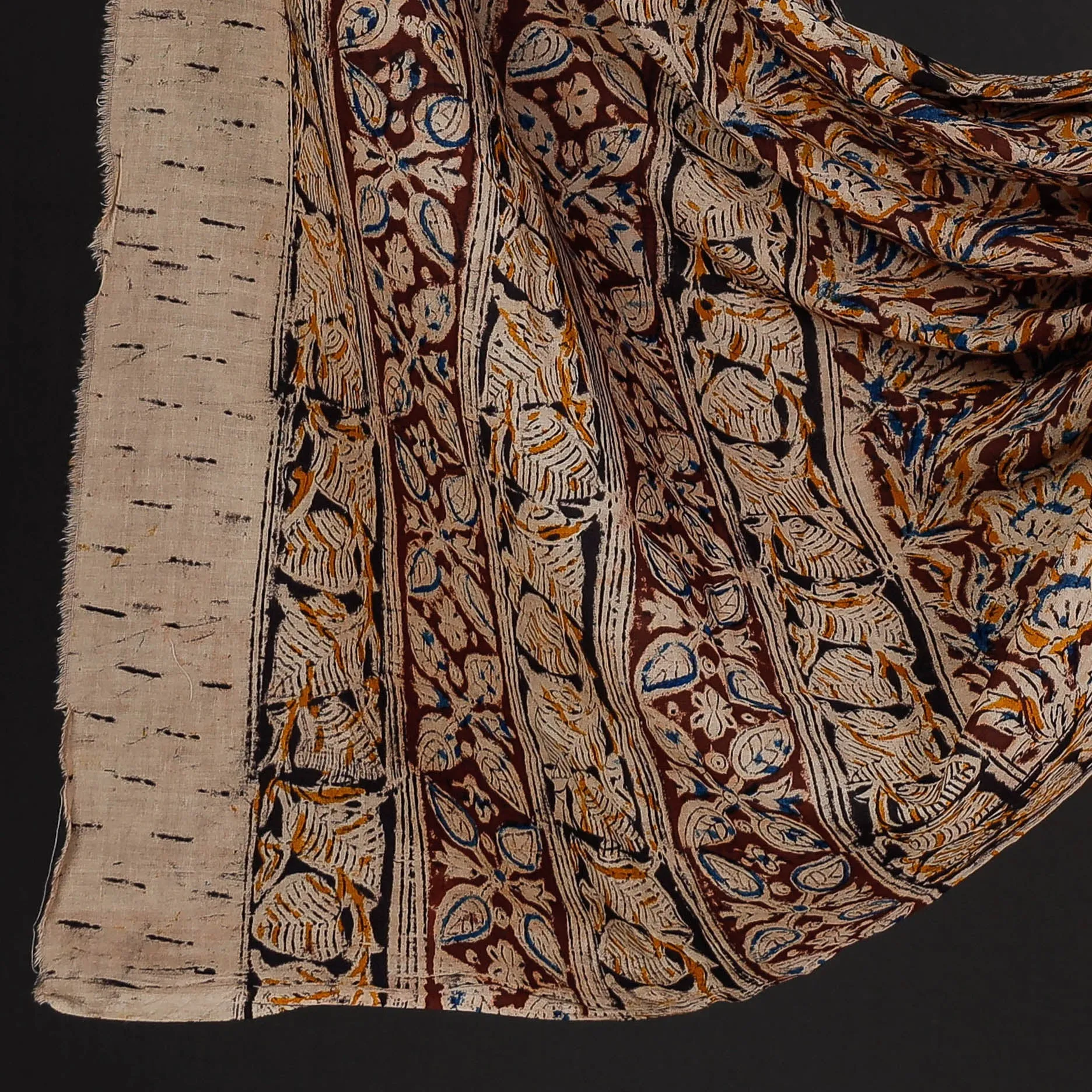 Brown - 2pc Kalamkari Block Printed Natural Dyed Cotton Suit Material Set