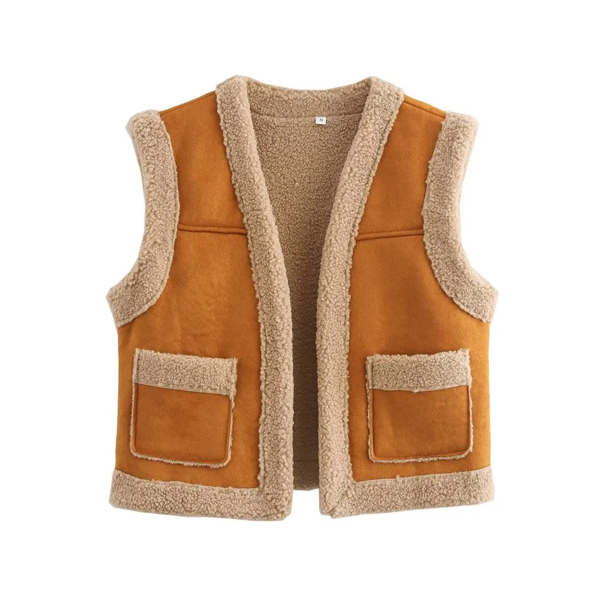 Brown Leather Fur Vest South Korea Autumn Winter Retro Suede Lamb Wool Vest for Women