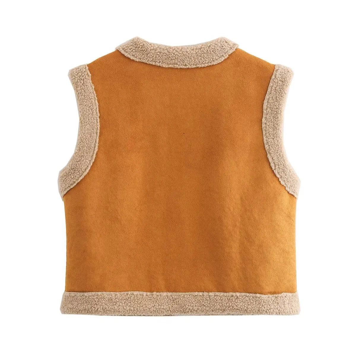 Brown Leather Fur Vest South Korea Autumn Winter Retro Suede Lamb Wool Vest for Women