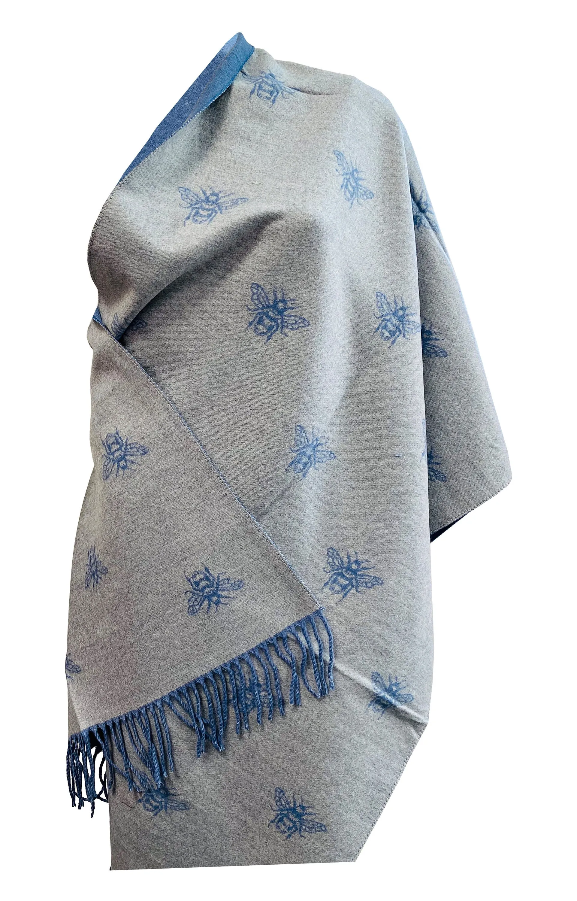 BUMBLE BEES SCARF blue grey reversible super soft winter shawl unisex trending scarf Xmas gift for him and her