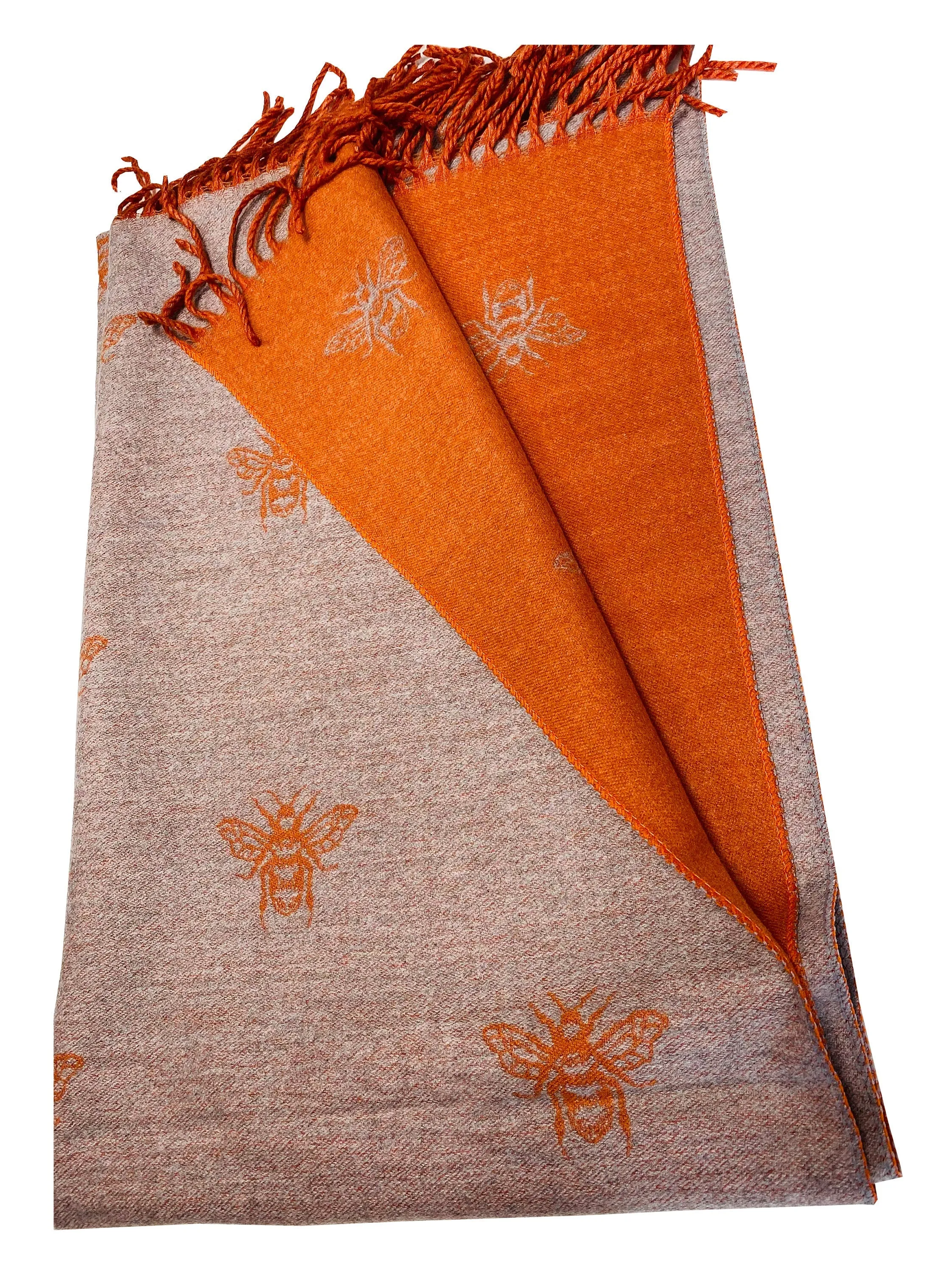 BUMBLE BEES SCARF orange grey reversible super soft winter shawl unisex trending scarf Xmas gift for him and her