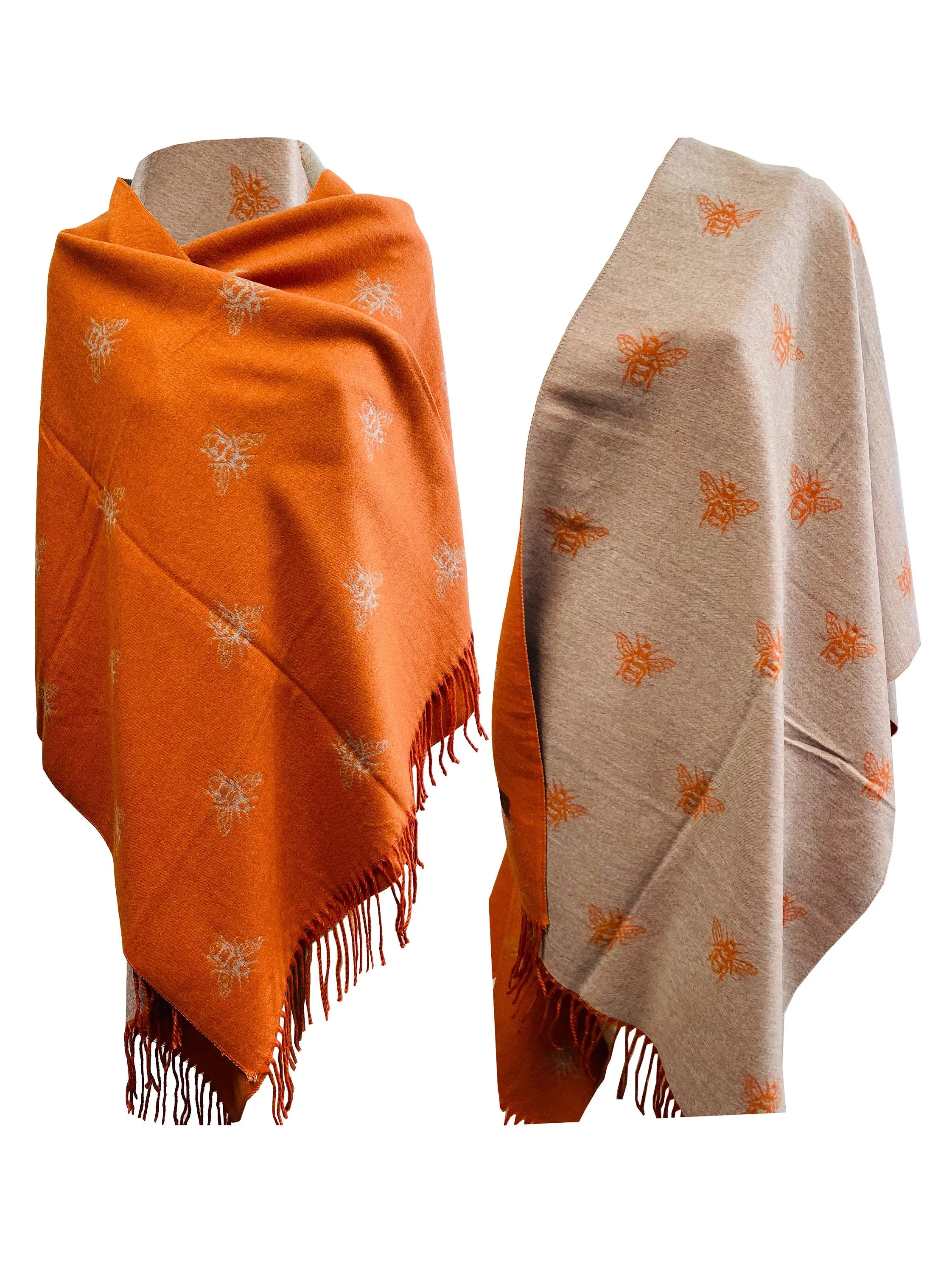 BUMBLE BEES SCARF orange grey reversible super soft winter shawl unisex trending scarf Xmas gift for him and her