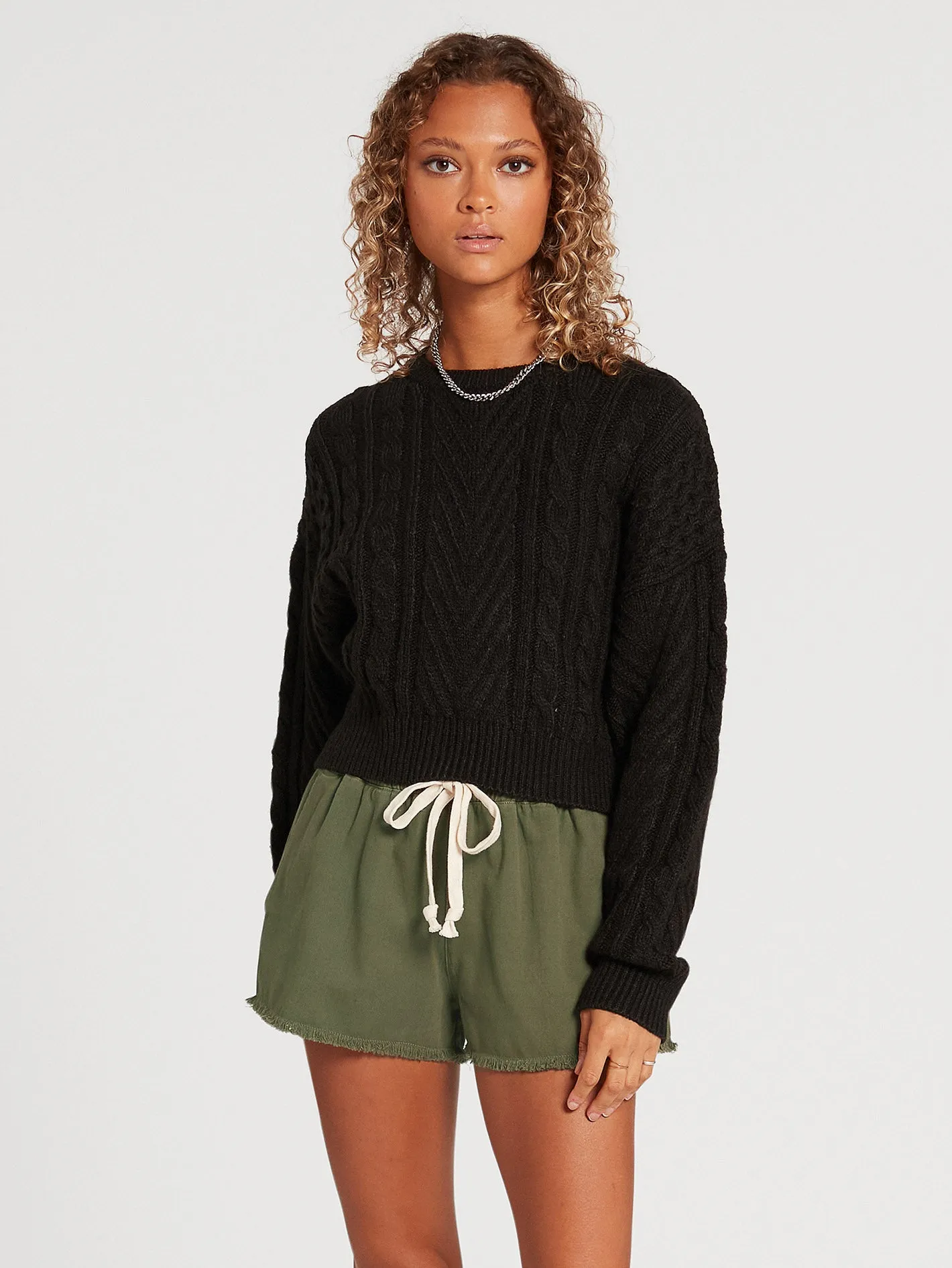 Cabled Babe Sweater - BLACK