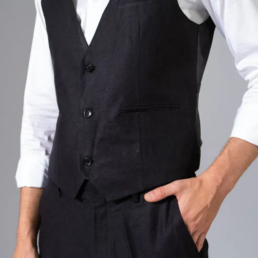 Cavalier Black Linen Waist Coat