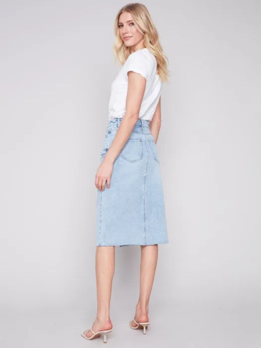 Charlie B - Frayed Hem Denim Skirt With Front Slit 🇨🇦