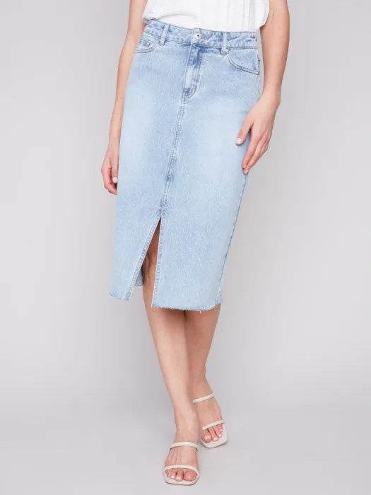 Charlie B - Frayed Hem Denim Skirt With Front Slit 🇨🇦