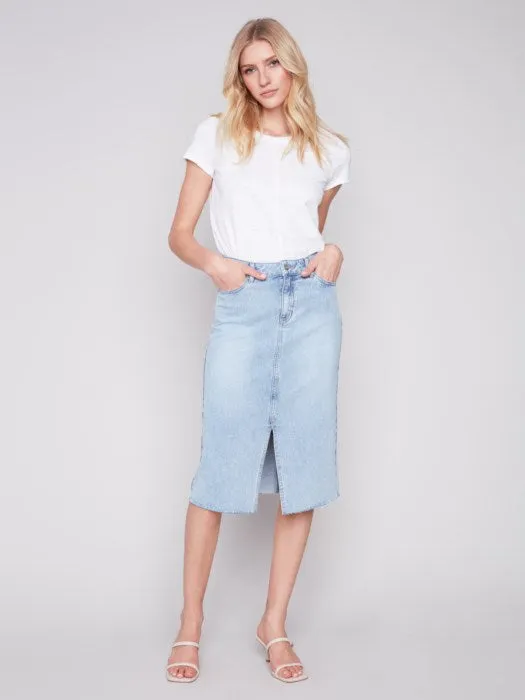 Charlie B - Frayed Hem Denim Skirt With Front Slit 🇨🇦