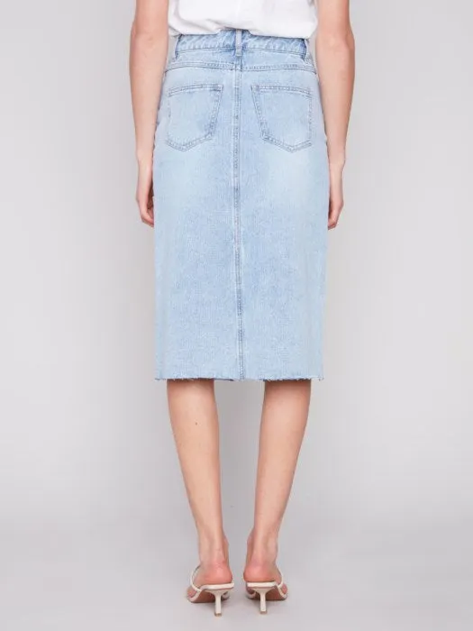 Charlie B - Frayed Hem Denim Skirt With Front Slit 🇨🇦