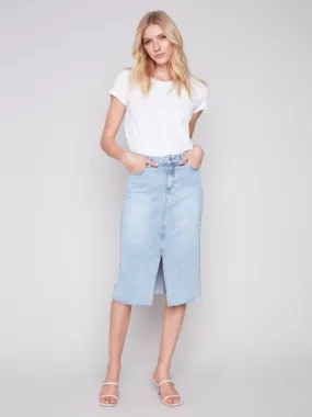 Charlie B - Frayed Hem Denim Skirt With Front Slit 🇨🇦